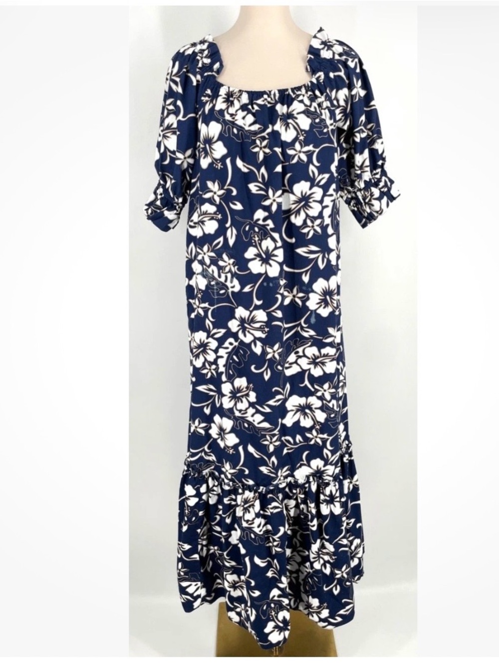 Navy Floral Maxi Dress with Ruffle Hem